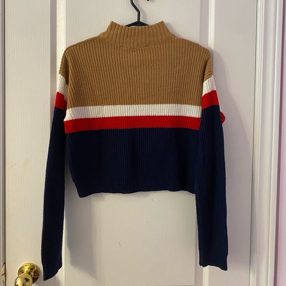 BLUENOTES beige blue white red quarter zip knit sweater - Picture 5 of 8